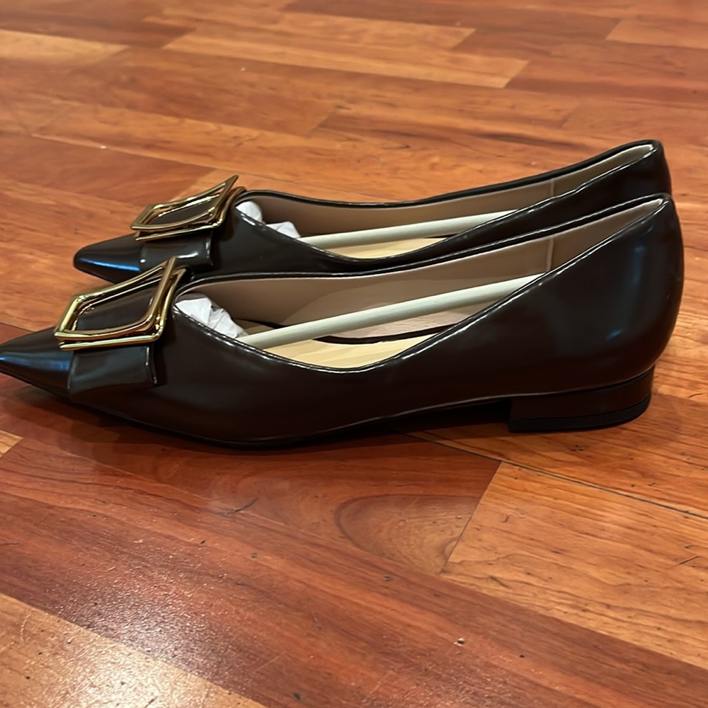 NWT C.Paravano ,Trapezoidal Metal Tie Flats (Aida) Claret 7.5 - Picture 4 of 7